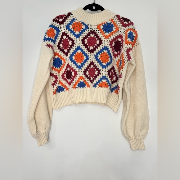 Dreamers by Debut Granny Square Crochet Cottagecore Retro Inspired Crop Sweater - Picture 1 of 6
